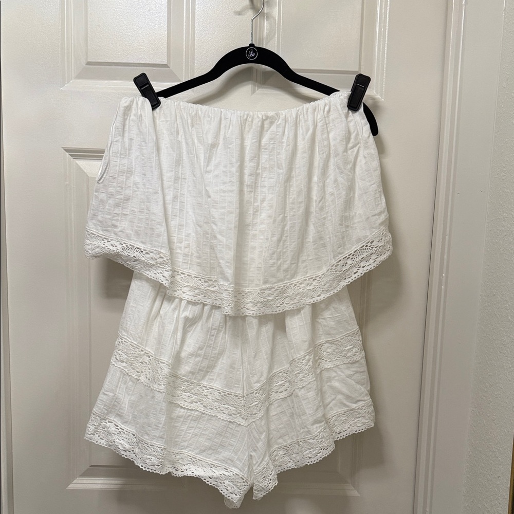 Altar'd State Cream Strapless Lace Dress